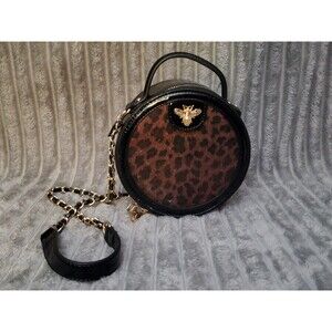 QVC Pill Box Purse Bee/Animal Print w/ Chain Strap